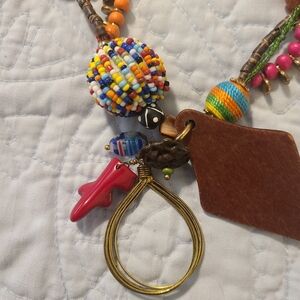 Chico's Multicolored Beaded Necklace with Brown Pendant